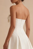 White A Line Strapless Short Graduation Dress with Bow