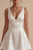 White V-Neck A Line Short Graduation Dress