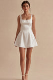 White Square Neck A Line Short Graduation Dress