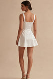 White Square Neck A Line Short Graduation Dress