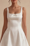 White Square Neck A Line Short Graduation Dress