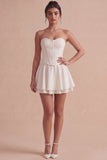 Strapless White A Line Corset Mini Dress