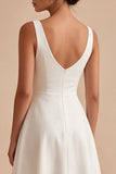 White A Line V Neck Midi Engagement Dress