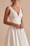 White A Line V Neck Midi Engagement Dress