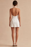 Simple Halter A Line Backless Little White Dress