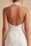 Simple Halter A Line Backless Little White Dress