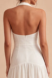 Halter White A Line Mini Dress with Bow