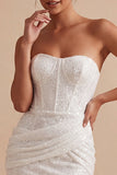 Sparkly Strapless Bodycon Sequin Corset Little White Dress