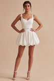 White A Line Sweetheart Mini Dress with Bow Belt