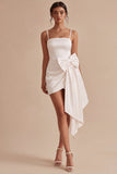 White Bodycon Spaghetti Straps Mini Dress with Bow