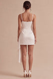 White Bodycon Spaghetti Straps Mini Dress with Bow