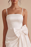 White Bodycon Spaghetti Straps Mini Dress with Bow