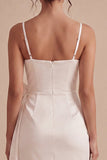 White Bodycon Spaghetti Straps Mini Dress with Bow