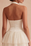 A Line Halter White Tiered Ruffle Corset Mini Dress
