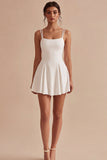 Simple A Line Spaghetti Straps Little White Dress