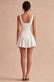 White Cowl Neck A Line Mini Graduation Dress