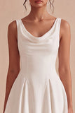 White Cowl Neck A Line Mini Graduation Dress