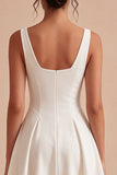 White Cowl Neck A Line Mini Graduation Dress