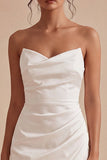 Strapless Bodycon Ruched Little White Dress with Slit