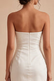 Strapless Bodycon Ruched Little White Dress with Slit