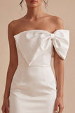 One Shoulder White Bodycon White Mini Dress with Bow