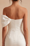 One Shoulder White Bodycon White Mini Dress with Bow