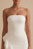 Strapless Bodycon Ruffled Little White Dress