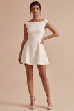 A Line Bateau Neck Little White Dress