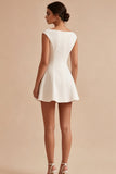 A Line Bateau Neck Little White Dress