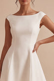 A Line Bateau Neck Little White Dress