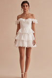 Off the Shoulder A Line Corset Tiered Ruffle Mini Dress