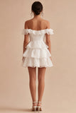 Off the Shoulder A Line Corset Tiered Ruffle Mini Dress
