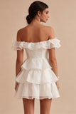 Off the Shoulder A Line Corset Tiered Ruffle Mini Dress
