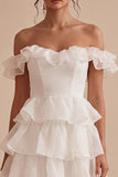 Off the Shoulder A Line Corset Tiered Ruffle Mini Dress