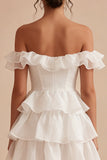 Off the Shoulder A Line Corset Tiered Ruffle Mini Dress