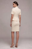 Ivory 2 Piece Peak Lapel Double Breasted Short Business Dress