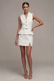 White 2 Piece Notched Lapel Single Breasted Short Business Dress with Belt