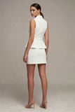 White 2 Piece Notched Lapel Single Breasted Short Business Dress with Belt