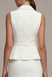 White 2 Piece Notched Lapel Single Breasted Short Business Dress with Belt
