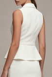 White 2 Piece Notched Lapel Single Breasted Short Business Dress with Belt