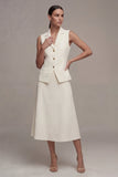 Notched Lapel Ivory 2 Piece Single Breasted Long Business Suits
