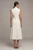Notched Lapel Ivory 2 Piece Single Breasted Long Business Suits