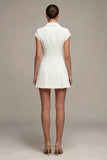 White Single Breasted Notched Lapel A Line Short Blazer Dress
