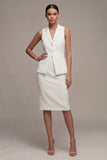 Ivory 2 Piece Notched Lapel Slim Fit Single Breasted Midi Business Dress