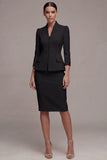 Ivory 3/4 Sleeves Shawl Lapel 2 Piece Single Breasted Midi Business Dress
