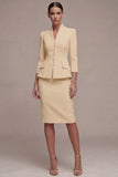 Ivory 3/4 Sleeves Shawl Lapel 2 Piece Single Breasted Midi Business Dress