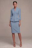 Ivory 3/4 Sleeves Shawl Lapel 2 Piece Single Breasted Midi Business Dress