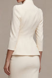Ivory 3/4 Sleeves Shawl Lapel 2 Piece Single Breasted Midi Business Dress
