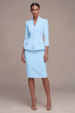 Ivory 3/4 Sleeves Shawl Lapel 2 Piece Single Breasted Midi Business Dress