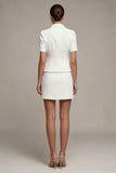 White 2 Piece Notched Lapel Single Breasted Short Business Dress with Sleeves